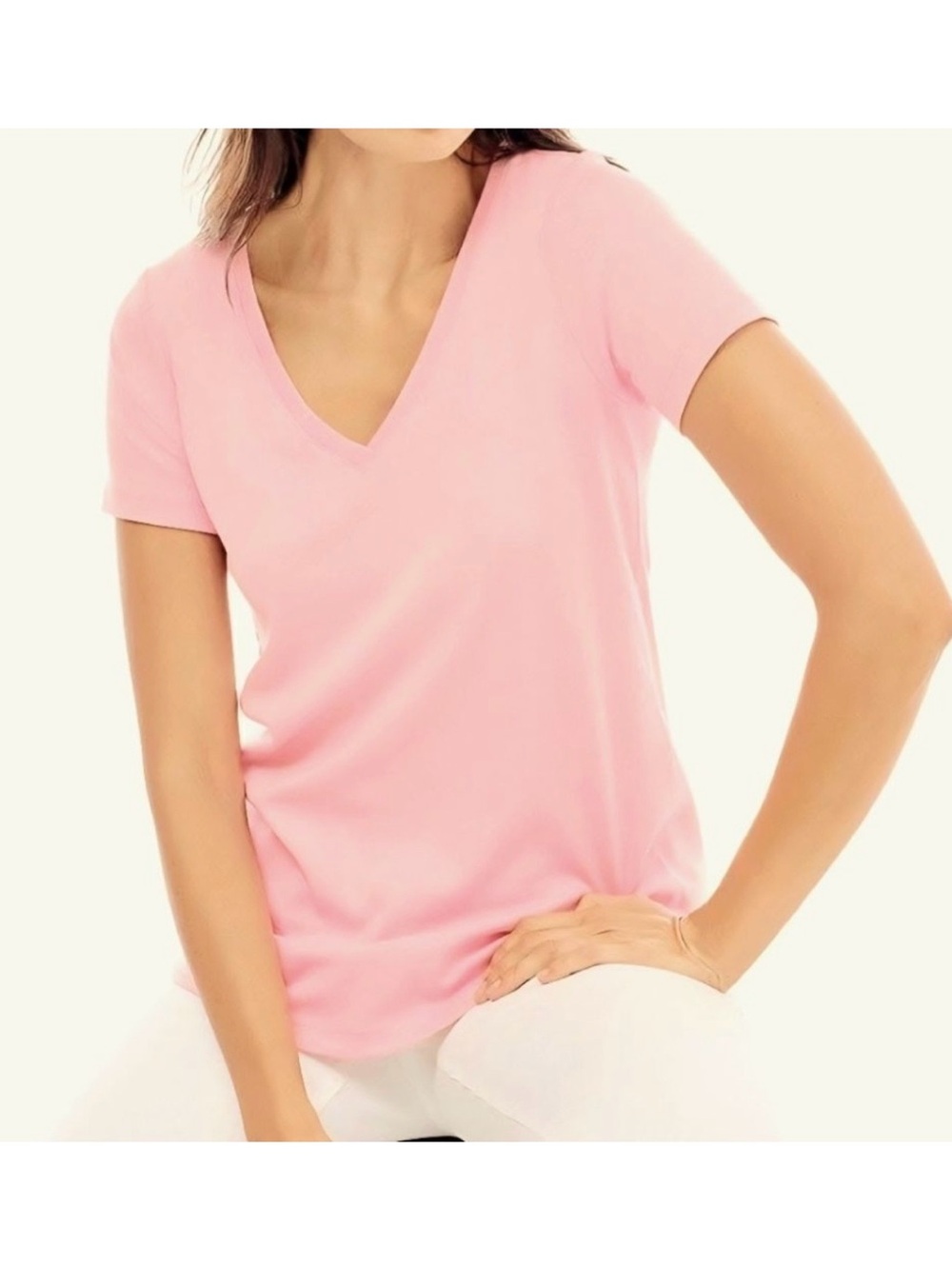 J. Jill Perfect Pima Women’s V-Neck Short Sleeve Top in Light Pink